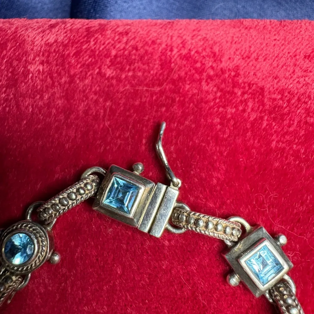 Bracelet Vintage 925 Sterling Silver Art Deco Brutalist Aquamarine Gemstone